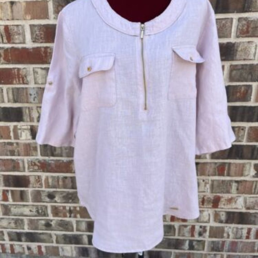 Ellen Tracy100% Linen Women Blouse XL 3/4th Sleeve Tunic Tops Blemish Color